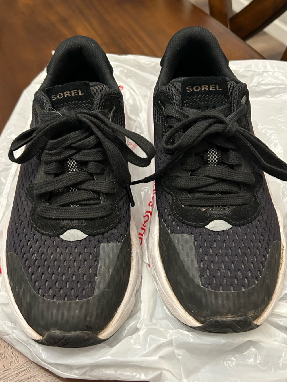 Sorel Black and White Mesh Lace-Up Sneakers